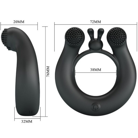 PRETTY LOVE DAHLIA ANILLO VIBRADOR ESTIMULADOR DE CLITOIS 12 VIBRACIONES NEGRO