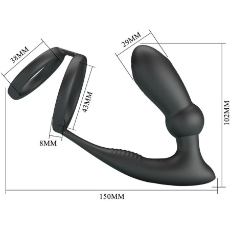 PRETTY LOVE EMONI ANILLO PENE PLUG ANAL 12 VIBRACIONES NEGRO