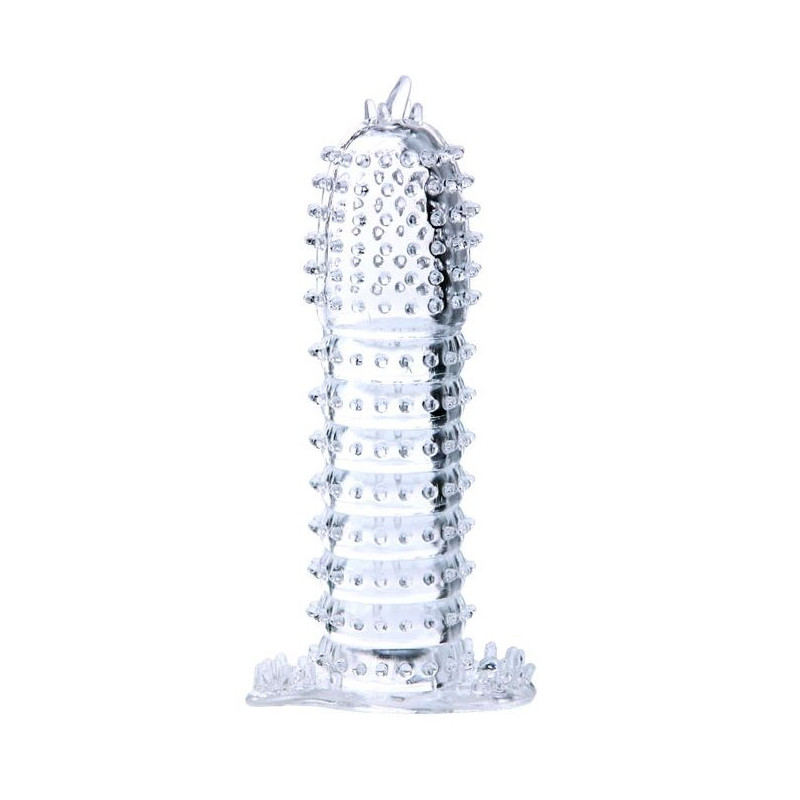 BAILE FUNDA PARA PENE CON PUNTOS ESTIMULANTES TRANSPARENTE 14 CM