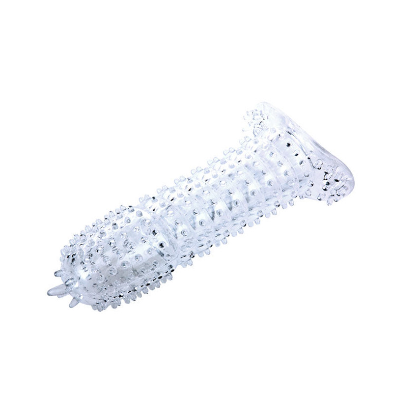 BAILE FUNDA PARA PENE CON PUNTOS ESTIMULANTES TRANSPARENTE 14 CM