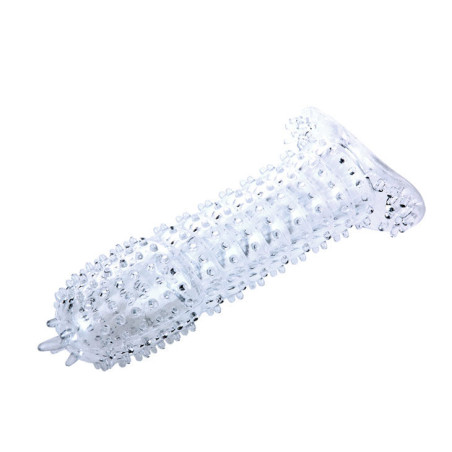 BAILE FUNDA PARA PENE CON PUNTOS ESTIMULANTES TRANSPARENTE 14 CM