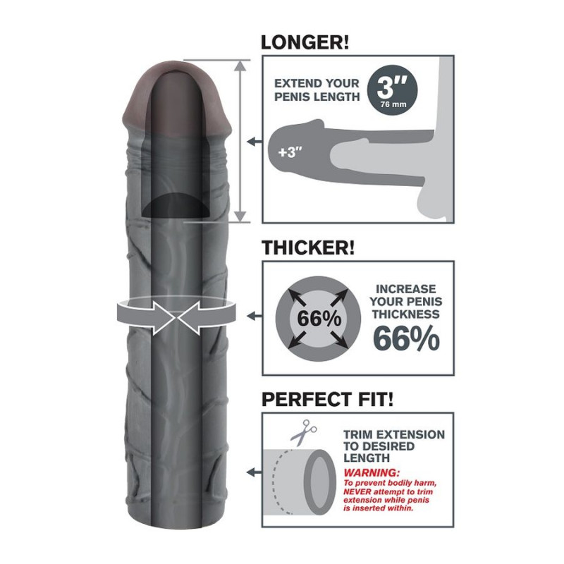 FANTASY X TENSIONS MEGA 3 EXTENSION NEGRO PARA EL PENE