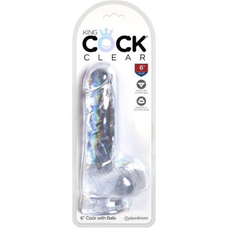 KING COCK CLEAR PENE REALISTICO CON TESTICULOS 135 CM TRANSPARENTE
