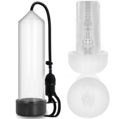 PUMP ADDICTED BOMBA ERECCION RX5 TRANSPARENTE CON MASTURBADOR