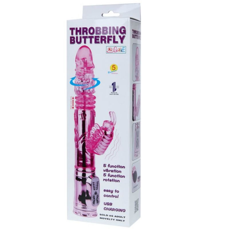 BAILE VIBRADOR RECARGABLE CON ROTACION Y ESTIMULADOR THROBBING BUTTERF