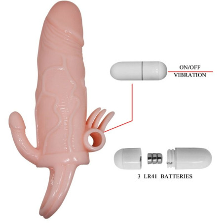 BAILE BRAVE MAN FUNDA PENE ANAL Y CLITORIS VIBRADOR 165 CM NATURAL