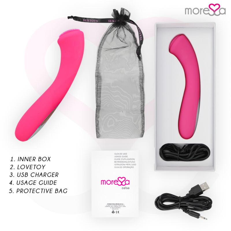 MORESSA CELSO MASAJEADOR DUO PUNTO G Y SUERO PELVICO PREMIUM SILICONE RECARGABLE