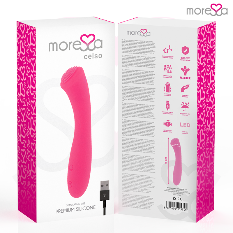 MORESSA CELSO MASAJEADOR DUO PUNTO G Y SUERO PELVICO PREMIUM SILICONE RECARGABLE