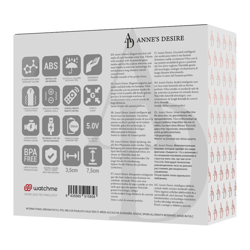 ANNE S DESIRE HUEVO CONTROL REMOTO TECNOLOGIA WATCHME NEGRO
