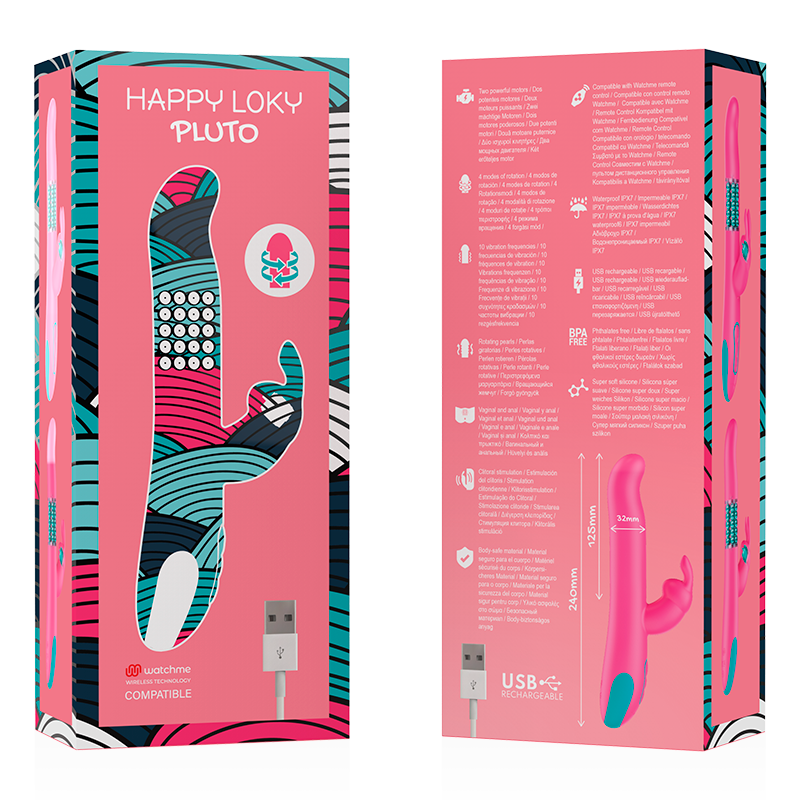 HAPPY LOKY PLUTO RABBIT VIBRATOR ROTATOR COMPATIBLE CON WATCHME WIRELESS TECHNOLOGY