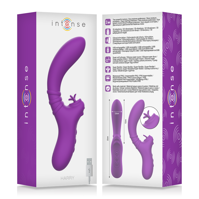 INTENSE HARRY VIBRADOR FLEXIBLE CON LENGUA MORADO