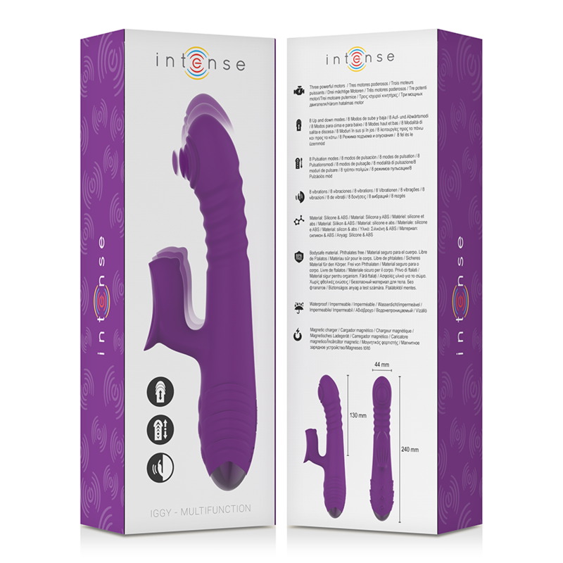 INTENSE IGGY VIBRADOR MULTIFUNCION RECARGABLE UP DOWN CON ESTIMULADOR DE CLITORIS MORADO