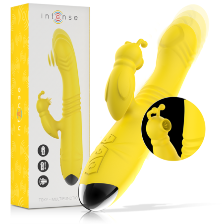 INTENSE TOKY VIBRADOR MULTIFUNCION RECARGABLE UP DOWN CON ESTIMULADOR DE CLITORIS AMARILLO
