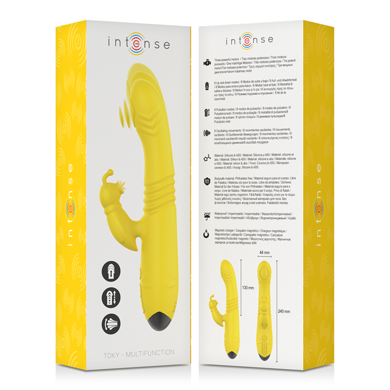 INTENSE TOKY VIBRADOR MULTIFUNCION RECARGABLE UP DOWN CON ESTIMULADOR DE CLITORIS AMARILLO