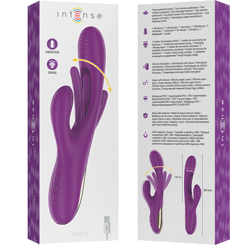 INTENSE APOLO VIBRADOR MULTIFUNCION RECARGABLE 7 VIBRACIONES CON LENGUA OSCILANTE MORADO