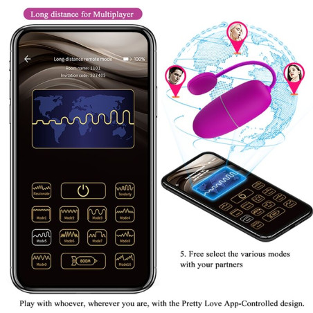 PRETTY LOVE NYMPH HUEVO VIBRADOR CONTROLADO POR APP VIOLETA