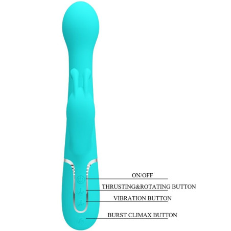 PRETTY LOVE DEJON VIBRADOR RABBIT 3 EN 1 MULTIFUNCION VERDE AGUA