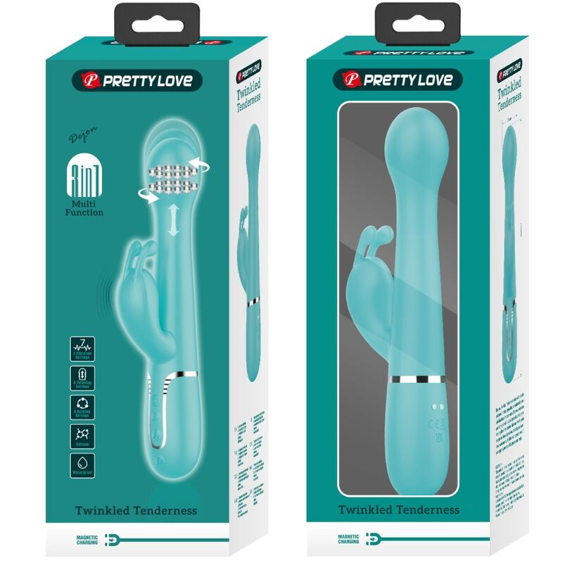 PRETTY LOVE DEJON VIBRADOR RABBIT 3 EN 1 MULTIFUNCION VERDE AGUA