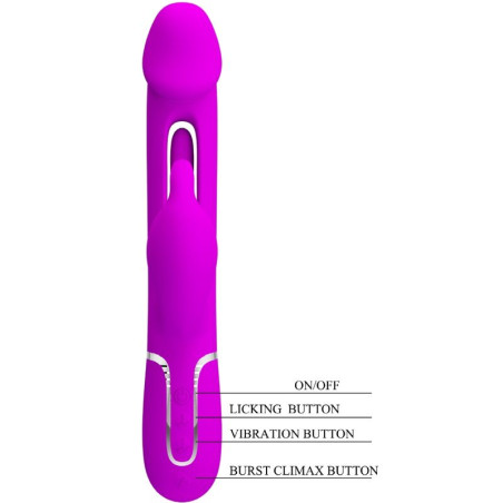 PRETTY LOVE KAMPAS VIBRADOR RABBIT 3 EN 1 MULTIFUNCION CON LENGUA FUCSIA