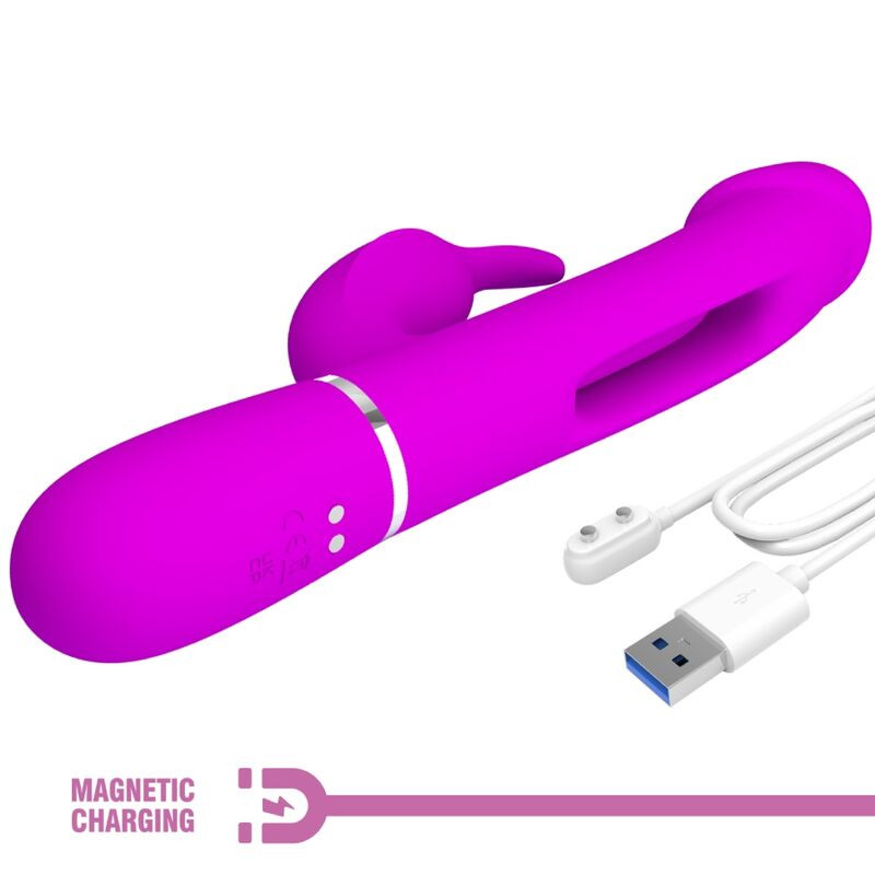 PRETTY LOVE KAMPAS VIBRADOR RABBIT 3 EN 1 MULTIFUNCION CON LENGUA FUCSIA