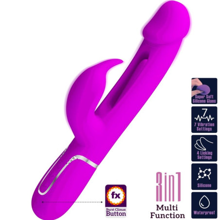 PRETTY LOVE KAMPAS VIBRADOR RABBIT 3 EN 1 MULTIFUNCION CON LENGUA FUCSIA
