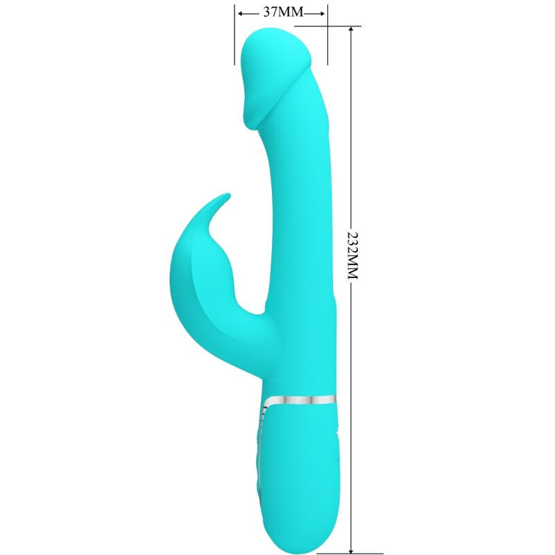 PRETTY LOVE KAMPAS VIBRADOR RABBIT 3 EN 1 MULTIFUNCION CON LENGUA VERDE AGUA
