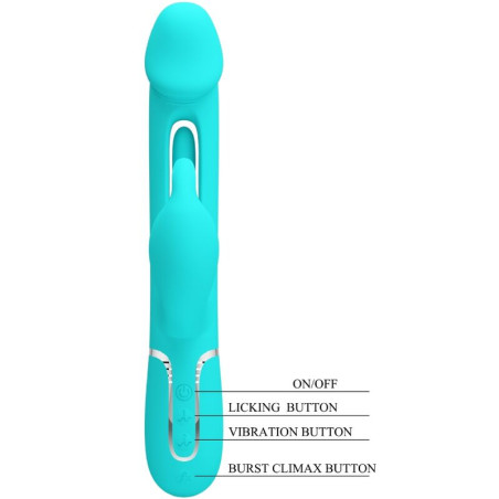 PRETTY LOVE KAMPAS VIBRADOR RABBIT 3 EN 1 MULTIFUNCION CON LENGUA VERDE AGUA