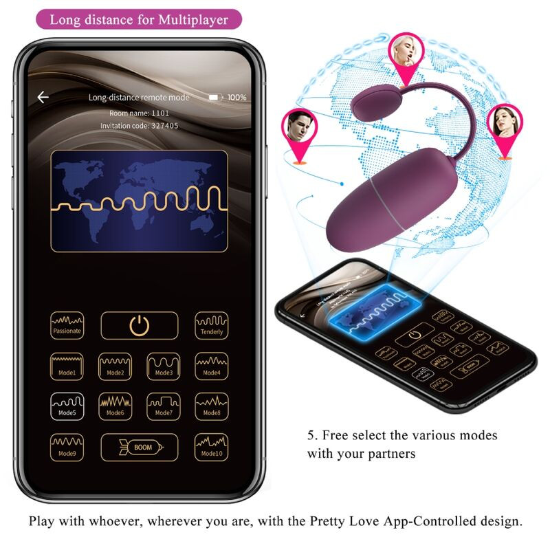 PRETTY LOVE NYMPH HUEVO VIBRADOR CONTROLADO POR APP LILA