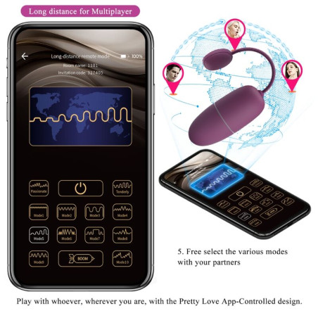 PRETTY LOVE NYMPH HUEVO VIBRADOR CONTROLADO POR APP LILA