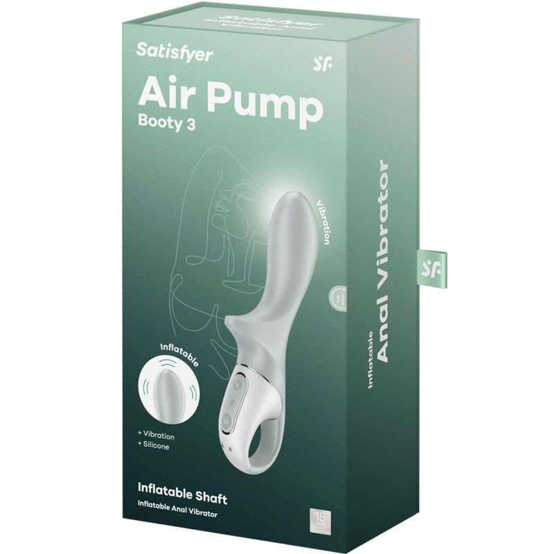 SATISFYER AIR PUMP BOOTY 3 VIBRADOR ANAL INFLABLE VERDE GRIS