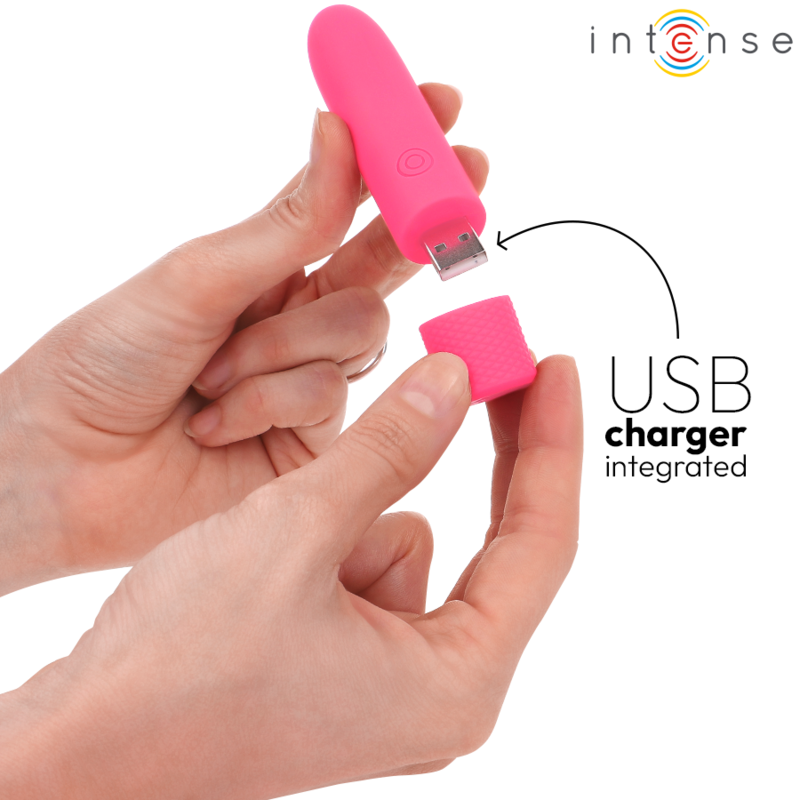 INTENSE SYMONE BALA VIBRADORA RECARGABLE POR USB 8 VIBRACIONES ROSA 10 X 22 CM