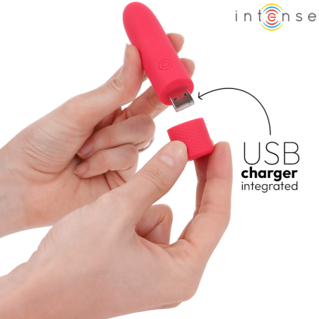 INTENSE SYMONE BALA VIBRADORA RECARGABLE POR USB 8 VIBRACIONES ROJO 10 X 22 CM