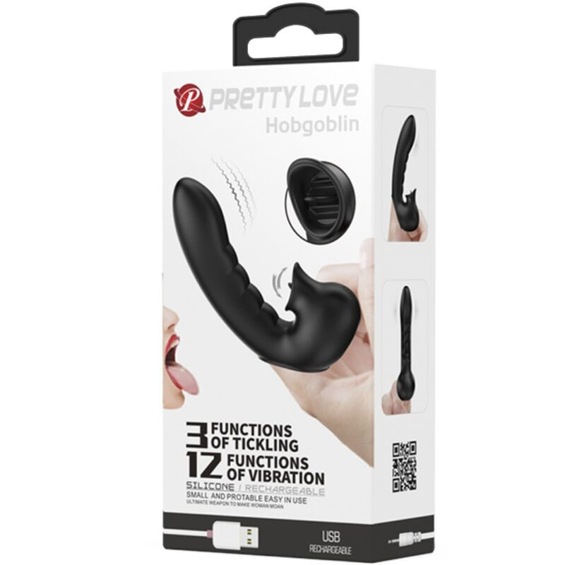 PRETTY LOVE HOBGOBLIN FUNDA VIBRADORA PARA DEDO 12 VIBRACIONES ESTIMULADOR CLITORIS NEGRO