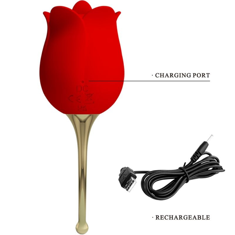 PRETTY LOVE ROSE LOVER ROSA ESTIMULADORA DE CLITORIS 12 VIBRACIONES ROJO