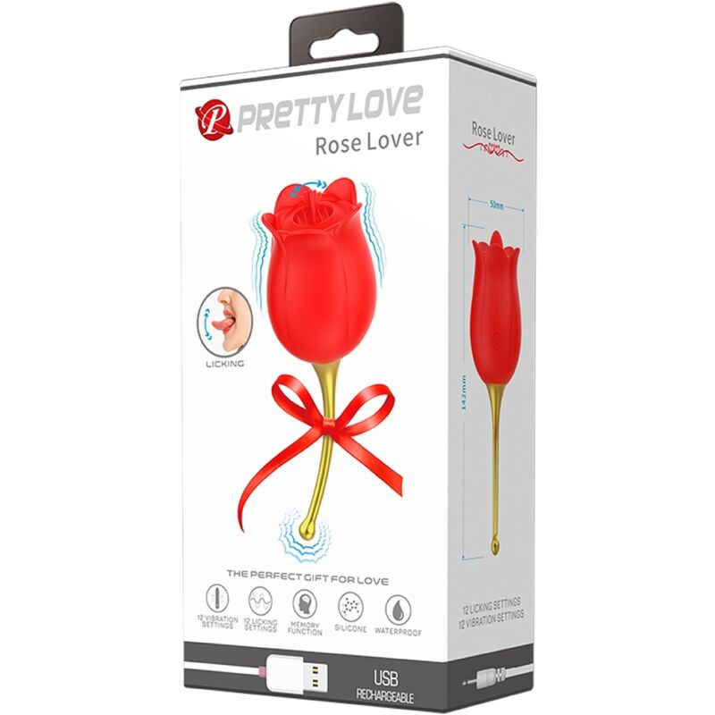 PRETTY LOVE ROSE LOVER ROSA ESTIMULADORA DE CLITORIS 12 VIBRACIONES ROJO