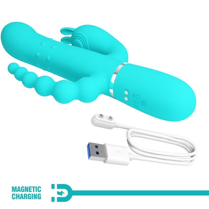 PRETTY LOVE CAMMY TRIPLE VIBRADOR RABBIT MULTIFUNCION 4 EN 1 AZUL