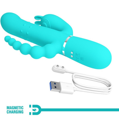 PRETTY LOVE CAMMY TRIPLE VIBRADOR RABBIT MULTIFUNCION 4 EN 1 AZUL