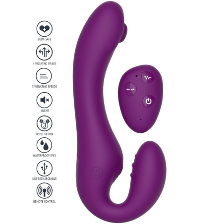 XOCOON STRAPLESS STRAP ON VIBRADOR 2 EN 1 CON CONTROL REMOTO MORADO