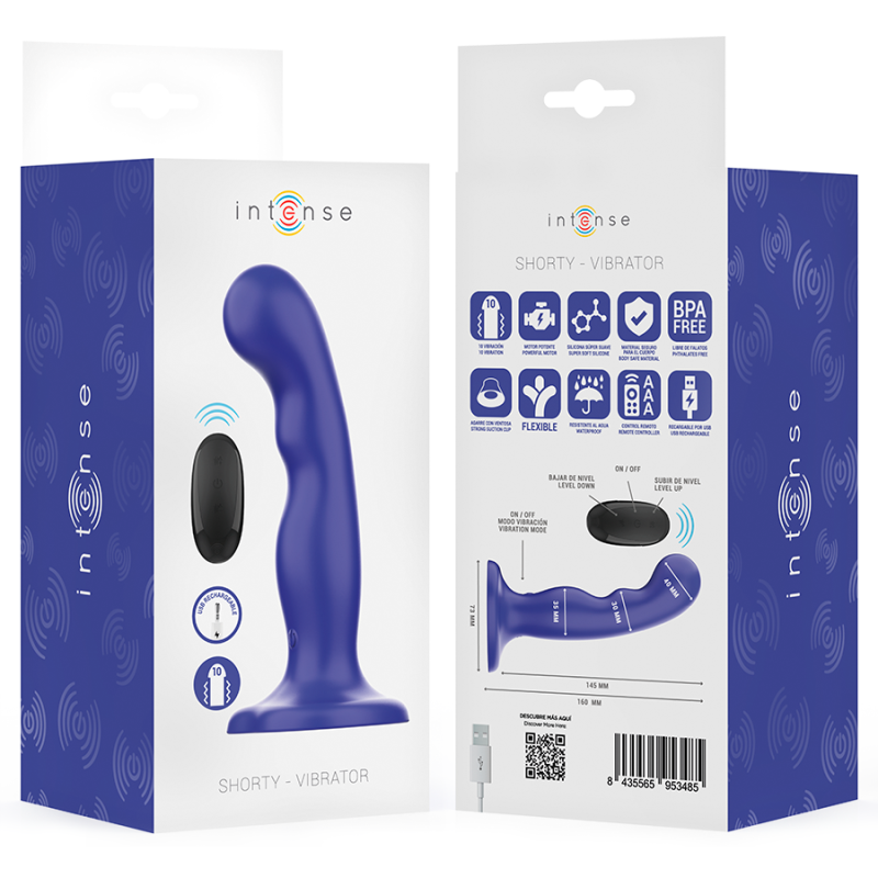INTENSE SHORTY VIBRADOR CON VENTOSA AZUL CONTROL REMOTO