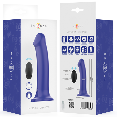 INTENSE VICTORIA VIBRADOR CON VENTOSA 10 VIBRACIONES AZUL OSCURO CONTROL REMOTO