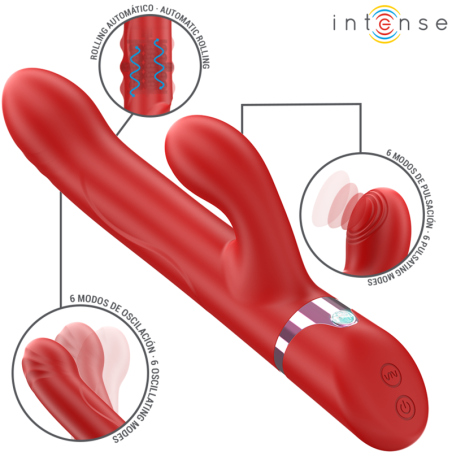 INTENSE LELE VIBRADOR MULTIFUNCION ROTATORIO OSCILACION ESTIMULACION ROJO