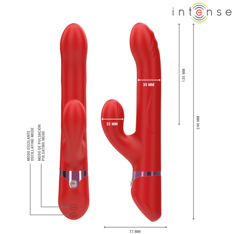 INTENSE LELE VIBRADOR MULTIFUNCION ROTATORIO OSCILACION ESTIMULACION ROJO