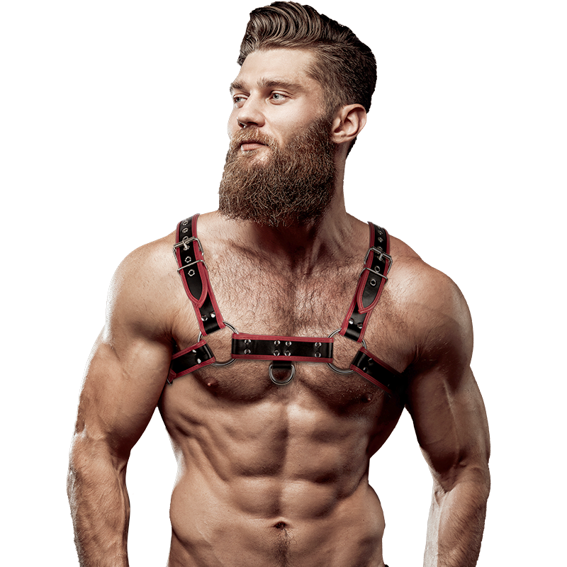 FETISH SUBMISSIVE ATTITUDE ARNES ECOPIEL PECHO HOMBRE NEGRO ROJO