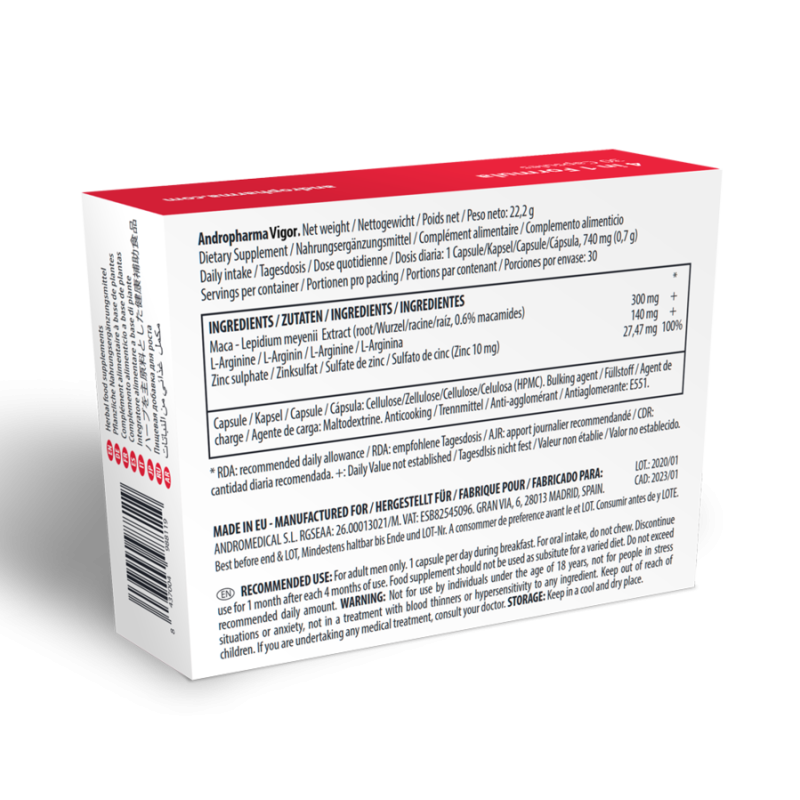 Andropharma Vigor Complemento alimenticio herbal para la libido masculina