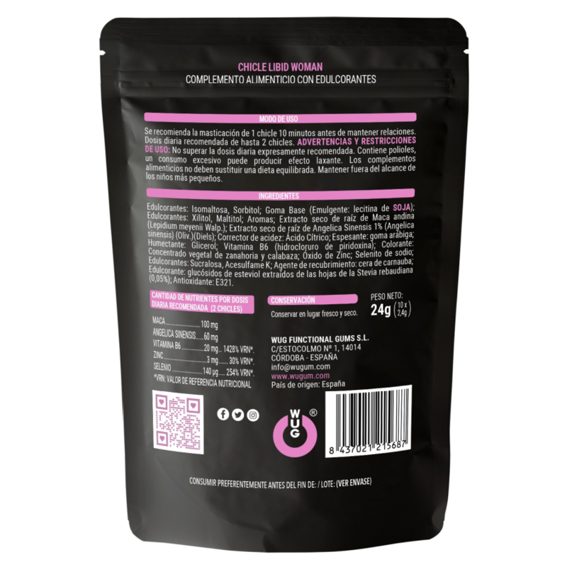 Chicle LIBID WOMAN Chicle funcional con Maca Ginseng Femenino y Zinc para potenciar la vitalidad femenina
