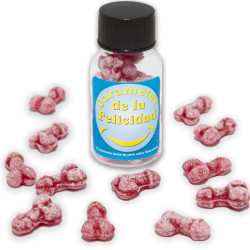 DIABLO PICANTE BOTE 12 CARAMELOS DE LA FELICIDAD FORMA PENE FRESA CEREZA