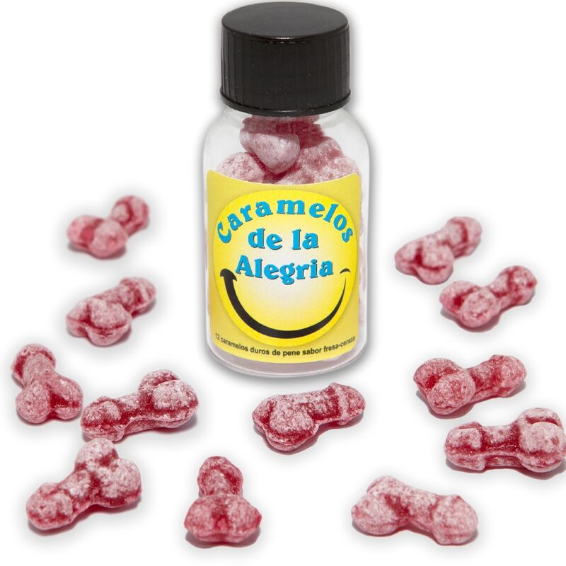 DIABLO PICANTE 12 CARAMELOS DE LA ALEGRIA FORMA PENE FRESA CEREZA