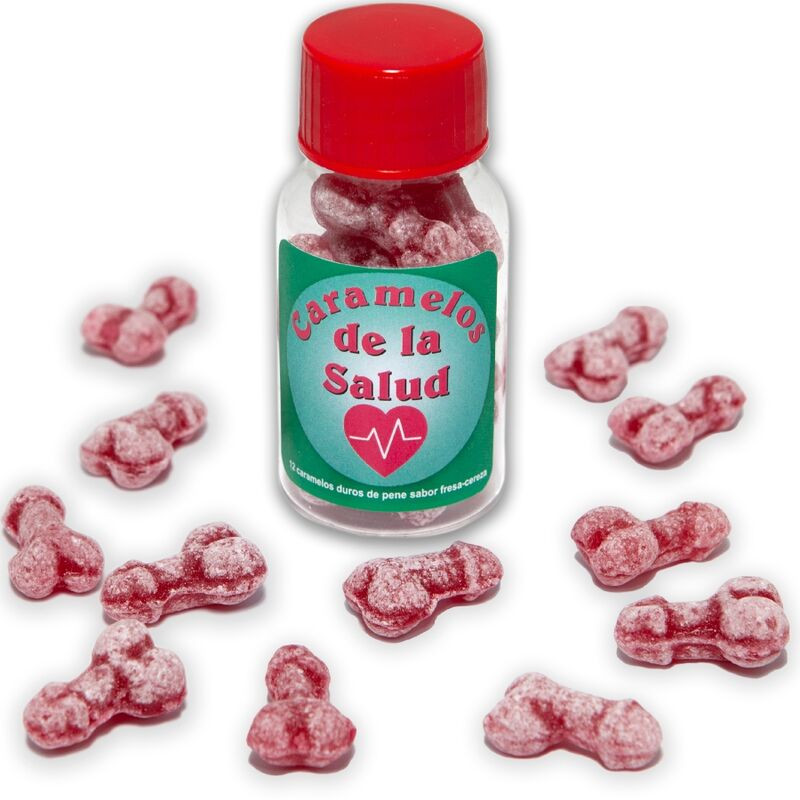 DIABLO PICANTE 12 CARAMELOS DE LA SALUD FORMA PENE FRESA CEREZA