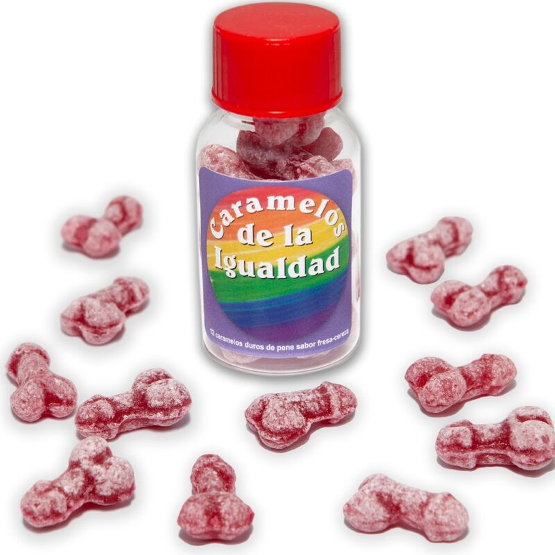 DIABLO PICANTE 12 CARAMELOS DE LA IGUALDAD FORMA PENE FRESA CEREZA