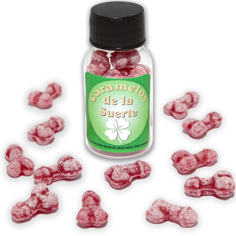 DIABLO PICANTE 12 CARAMELOS DE LA SUERTE FORMA PENE FRESA CEREZA